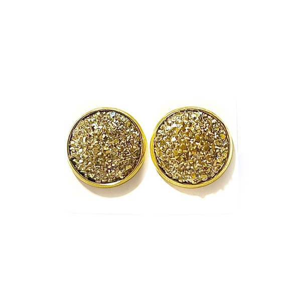 10/$10 Gold tone, imitation Druzy earrings, 14mm, gold setting - Picture 6 of 6